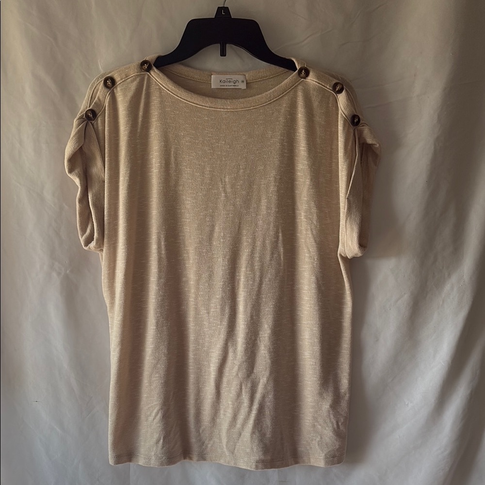 Cream Button-Shoulder Women's Top